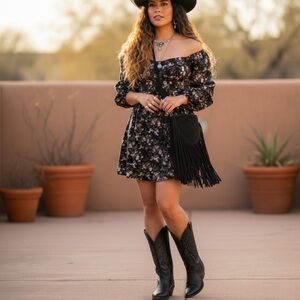 OAK + FORT Black Floral Long Sleeve Dress